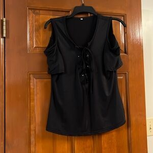 Black cold shoulder short sleeve dress blouse